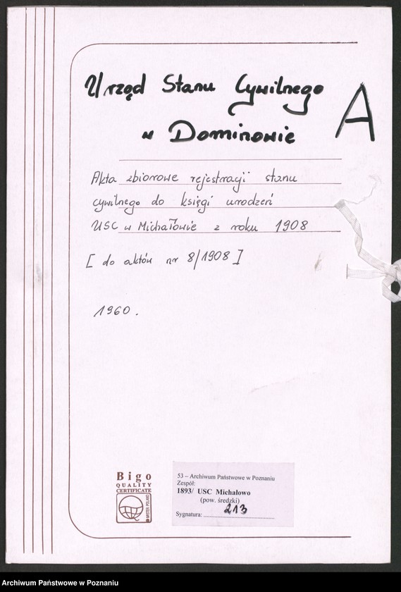 Obraz 3 z jednostki "Akta zbiorowe rejestracji stanu cywilnego do księgi urodzeń za rok 1908"