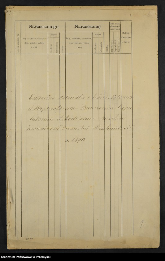 image.from.unit.number "Extractus metricalis e libris natorum et baptisatorum bannorum copulatorum a mortiorum - parochiae Kosienicensis decanatus Pruchnicensis A. 1890"