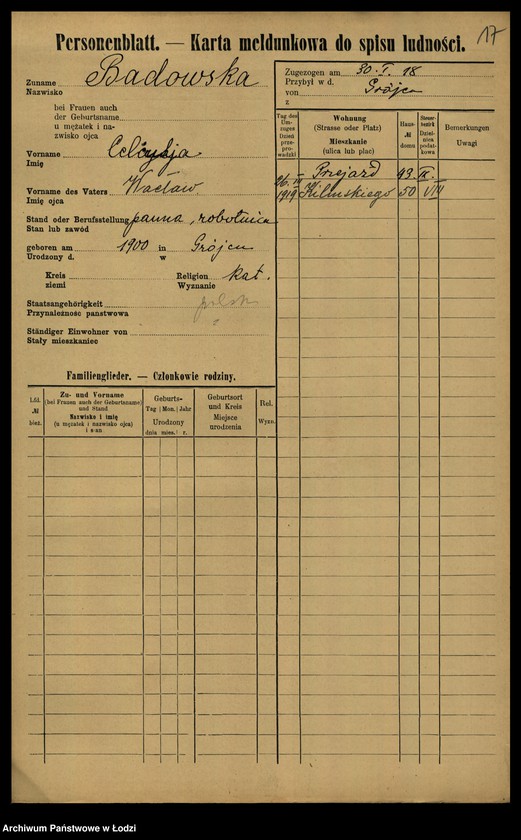 Obraz 19 z jednostki "[Spis ludności Łodzi] Bader - Beierlein"