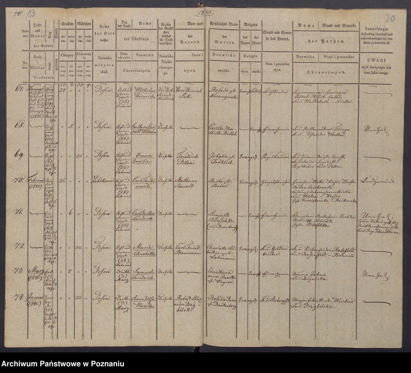Obraz 13 z jednostki "[Akta urodzeń i chrztów, zgonów i pogrzebów, zapowiedzi i ślubów]"