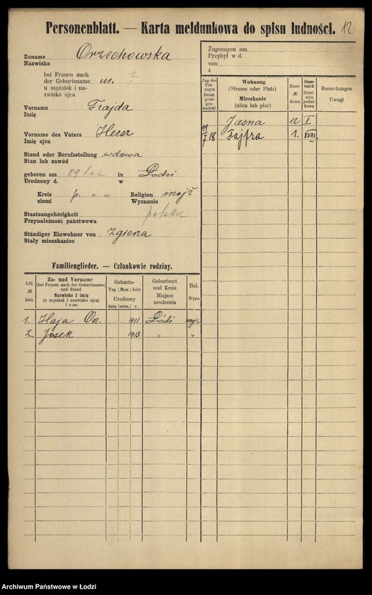 Obraz 15 z jednostki "[Spis ludności Łodzi] Orzechowska-Osiński"