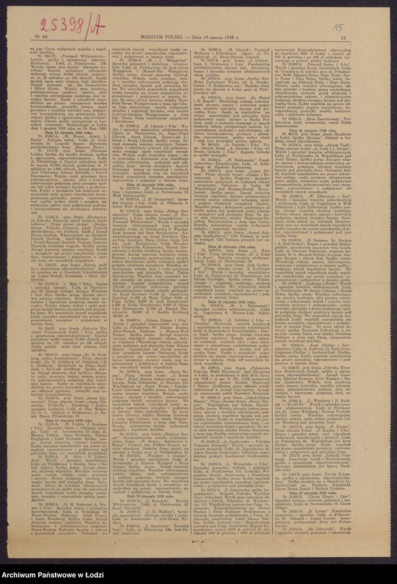 Obraz 17 z jednostki "Wolf Zilberstein, Lejb Zylbersztejn- wyrób i sprzedaż towarów półwełnianych i wełnianych"