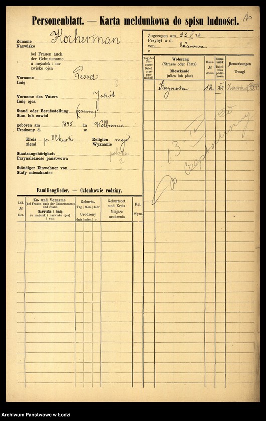 Obraz 12 z jednostki "[Spis ludności Łodzi] Hocherman - Hoferman"