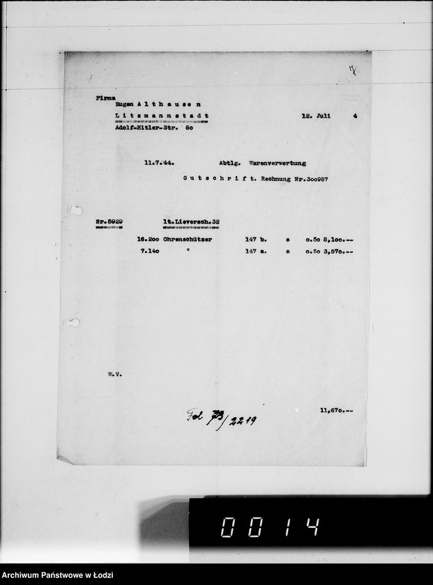 Obraz 12 z jednostki "Ausgehende Rechnungen [za dostawy towarów dla Getta]"