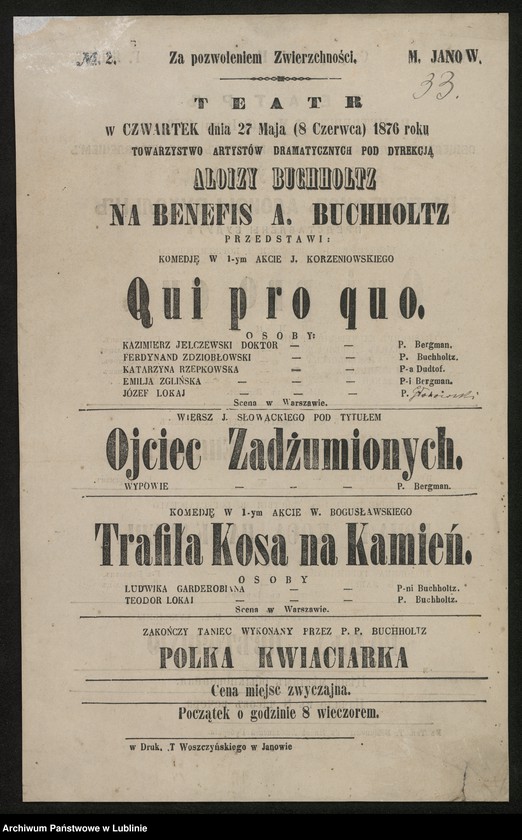 Obraz 8 z kolekcji "Zapraszamy na nadzwyczajne widowisko... XIX-wieczne afisze teatralne111"