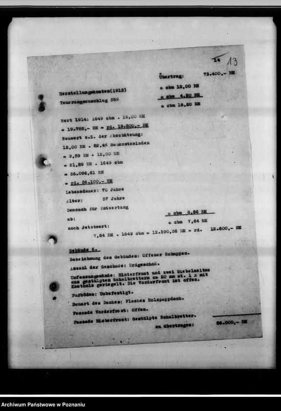 Obraz 18 z jednostki "Schätzungs-Gutachten betreffend das Grundstück in Posen, Adolf Memelstrasse 4."