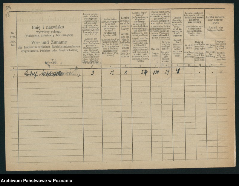 Obraz 20 z jednostki "[Spis personelu rolnego zatrudnionego w powiecie szamotulskim - wykazy zatrudnionych w poszczególnych gospodarstwach rolnych]"