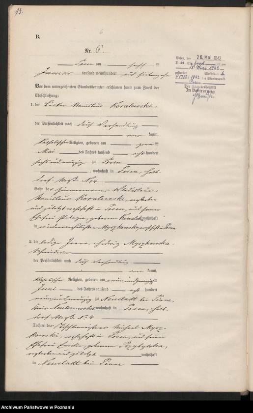 Obraz 14 z jednostki "Księga miejscowa małżeństw tom I [Rejestr główny małżeństw]"