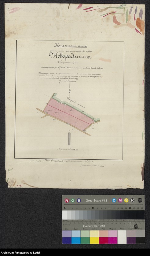 Obraz 1 z jednostki "Копия с части плана участка земли расположеннаго в городе Новорадомске ... принадлежащаго Фокле Гвоздик ..."