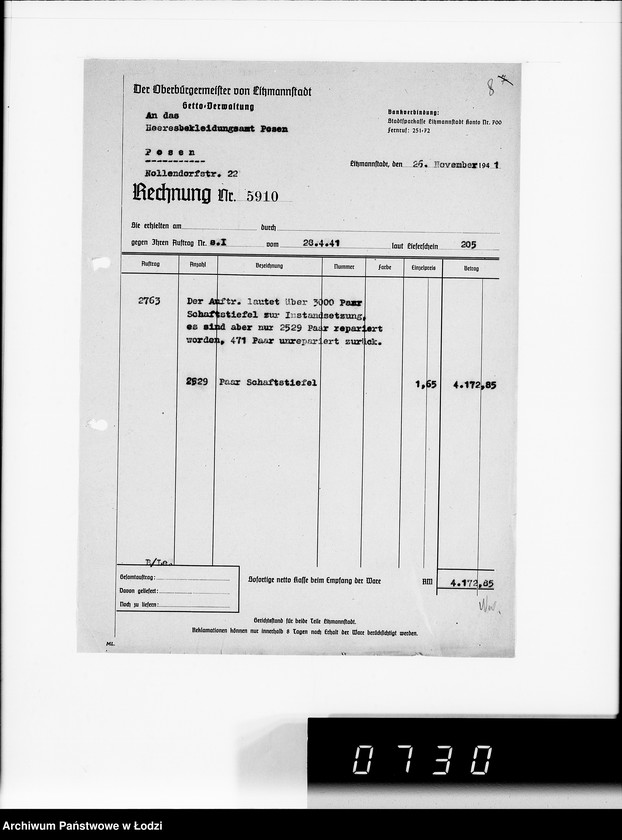 Obraz 12 z jednostki "Heeresbekleidungsamt Posen.Kriegsauftrag s.1/2"