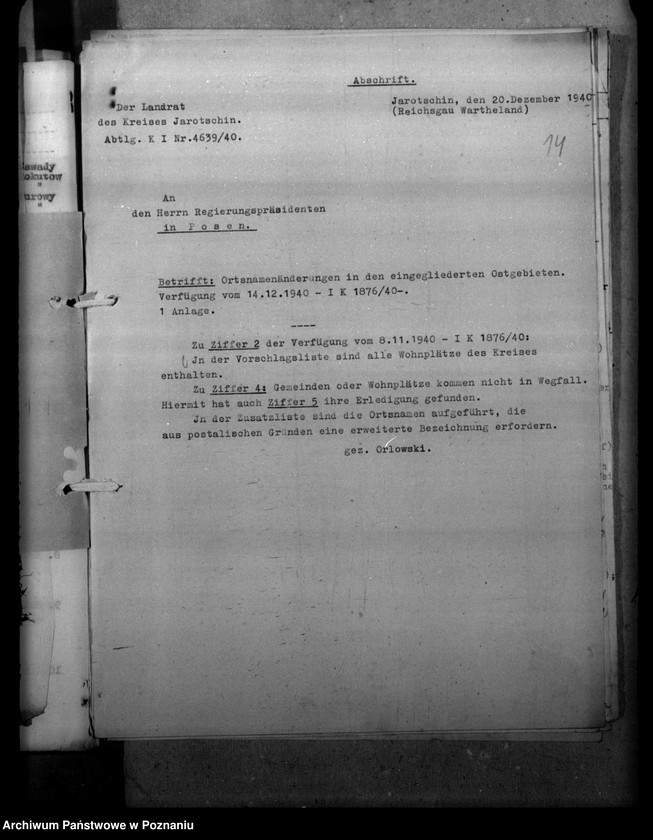 Obraz 18 z jednostki "Zmiany nazw miejscowości - Kreis Jarotschin, Jarocin"