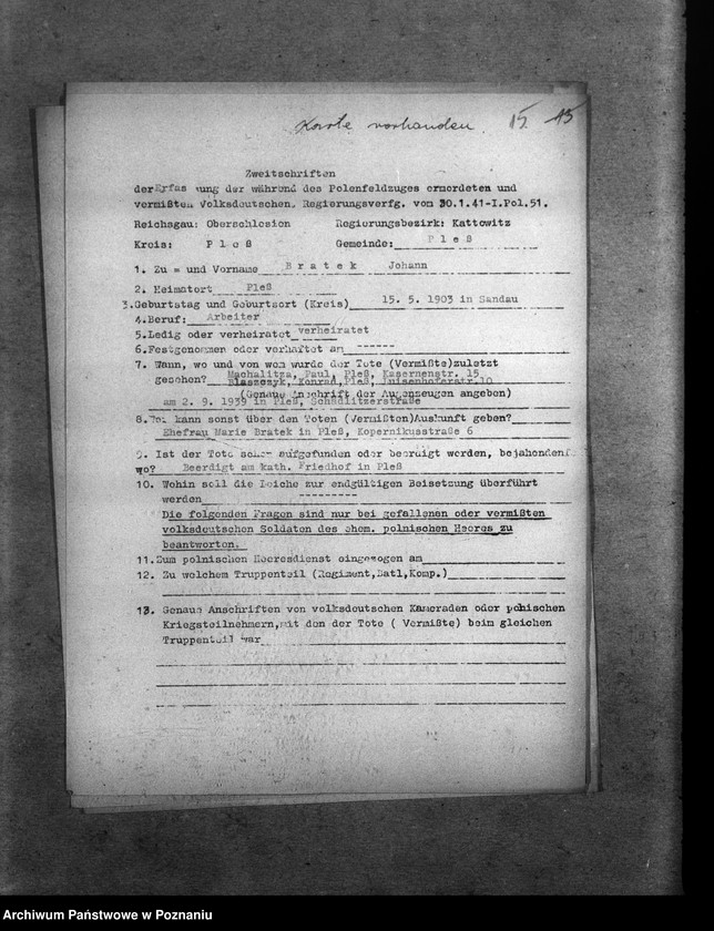 Obraz 19 z jednostki "Amtliche Meldungen Kreis Pless (Pszczyna)"