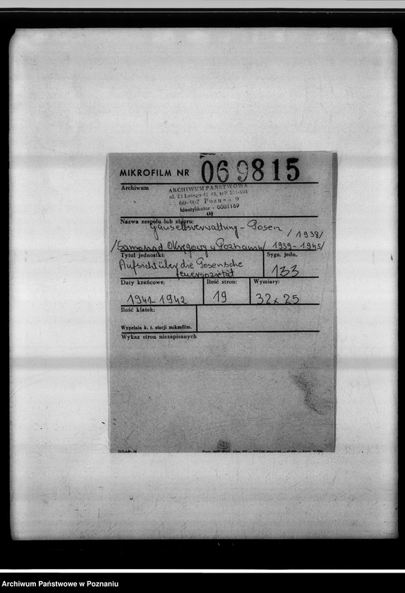 Obraz 2 z jednostki "Aufsicht über die Posensche Feuersozietät."