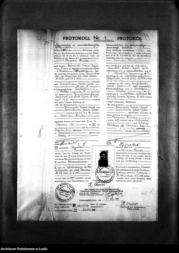 Obraz 10 z jednostki "[Protokoły stwierdzające na podstawie zeznań 2 świadków personalia i tożsamość osób ubiegających się o kartę tożsamości]"