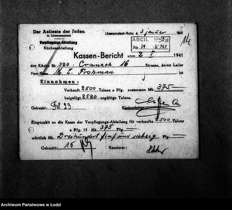 Obraz 17 z jednostki "[Kuchnia nr 323, ul. Żydowska 16. Kuchnia nr 173, ul. Żydowska 28. Kuchnia, ul. Żydowska 34. Działalność kuchni, personel, konsumenci, kontrole]"