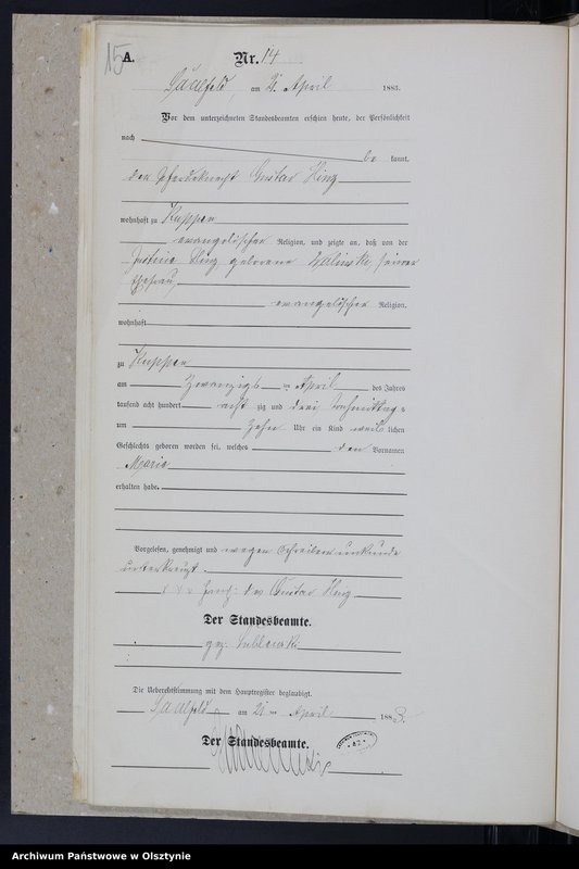image.from.unit.number "Geburts-Neben-Register Nr 1 - 20 /Fragment księgi/"