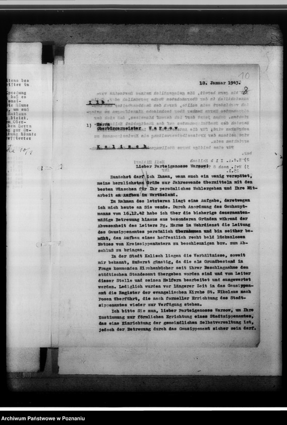 Obraz 14 z jednostki "[Korespondencja w sprawach organizacyjnych, sprawozdanie z działalności], Sippenamt für die Stadt und den Landkreis Kalisch [Kalisz]"