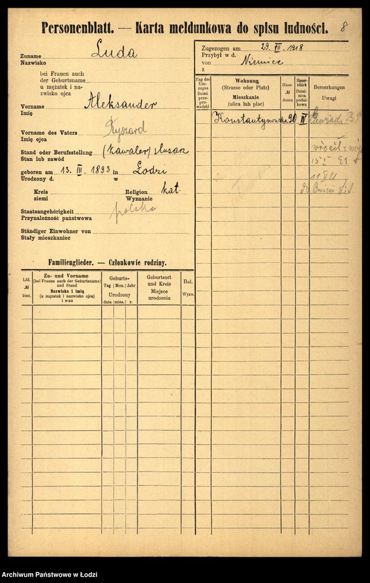 Obraz 10 z jednostki "[Spis ludności Łodzi] Luda - Łukańska"