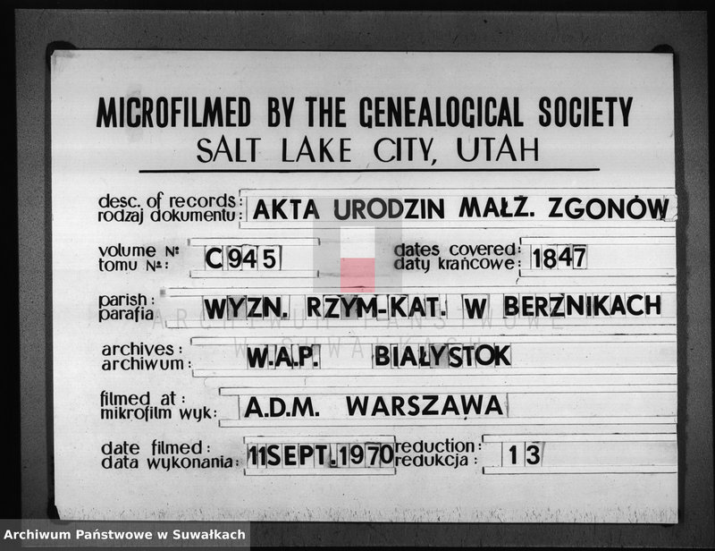 image.from.unit.number "Księga Duplikat Parafij Berznickiej z Roku 1847-go"