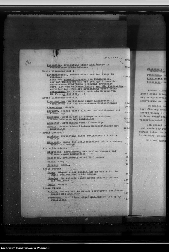 Obraz 18 z jednostki "Schlachthöfe - frische Fleisch. Tuberkulosenschutzanordnung. Wirtschaftliche Unternehmungen im Kreise Schieratz. Krankenhaus zu Gnesen. Ausbau des Schlachthofes Posen."