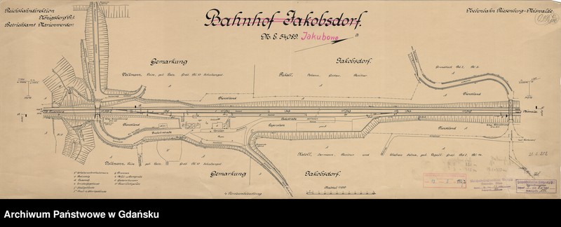 image.from.unit.number "Reichsbahndirektion Königsberg (Pr.). Betriebsamt Marienwerder. Nebenbahn Riesenburg-Miswalde. Bahnhof Jakobsdorf. M.E. 54,089"