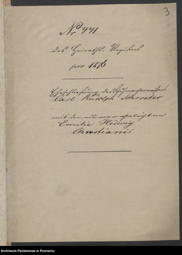 Obraz 5 z jednostki "Die von den Verlobten beigebrachten Urkunden zur Eheschliessung pro 1876"