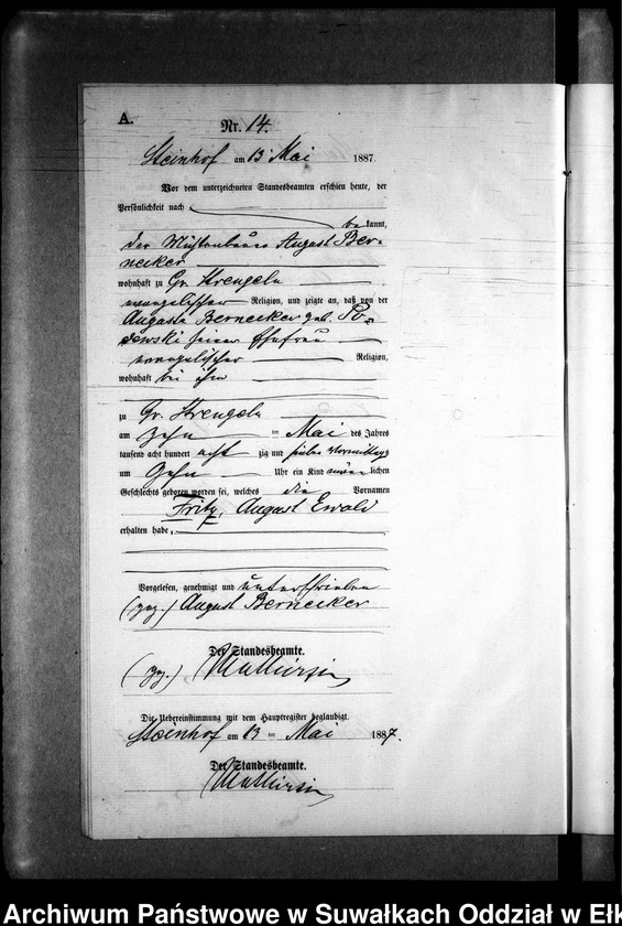 image.from.unit.number "Geburts-Neben-Register des Preussischen Standes-Amtes Gr. Strengeln Kreis Angerburg"