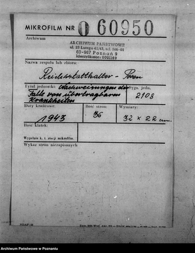 Obraz 2 z jednostki "Nachweisungen der Fälle von übertragbaren Krankheiten"