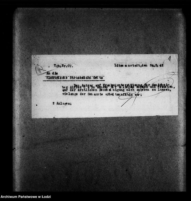 Obraz 4 z jednostki "Elektrische Strassenbahn [Zasiłki chorobowe dla pracowników wydziału, zaświadczenia lekarskie, listy pracowników]"