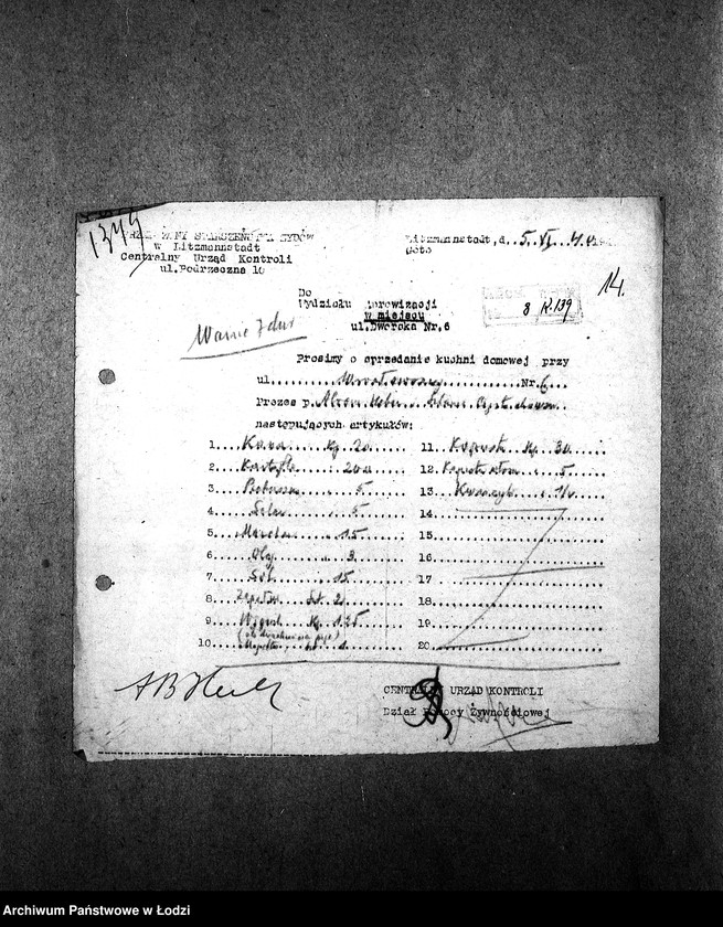 Obraz 17 z jednostki "[Kuchnia nr 139, ul. Wrocławska 6 (Lutomierska 41). Działalność kuchni, personel, konsumenci, kontrole]"