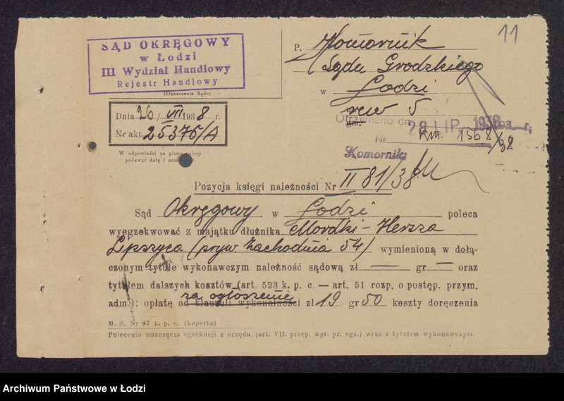 Obraz 13 z jednostki "Mordka Hersz Lipszyc- fabryka wyrobów włókienniczych"