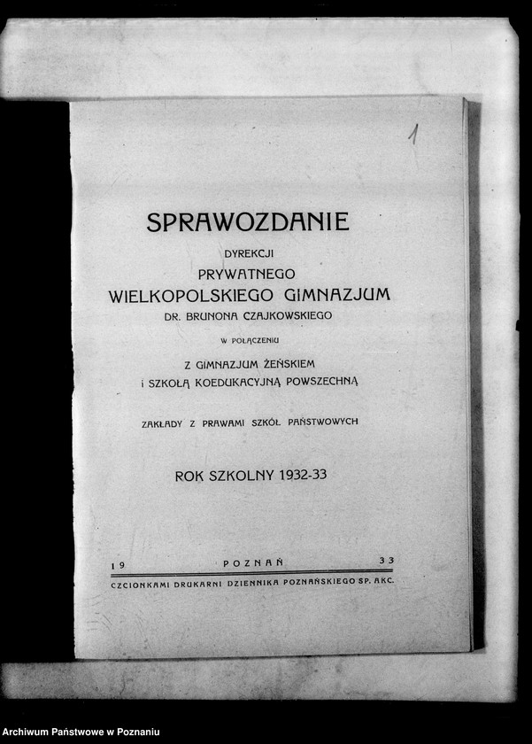 Obraz 5 z jednostki "Wielkopolskie Gimnazjum Dr Czajkowskiego- Poznań [między innymi sprawozdanie za rok szkolny 1932/33]"