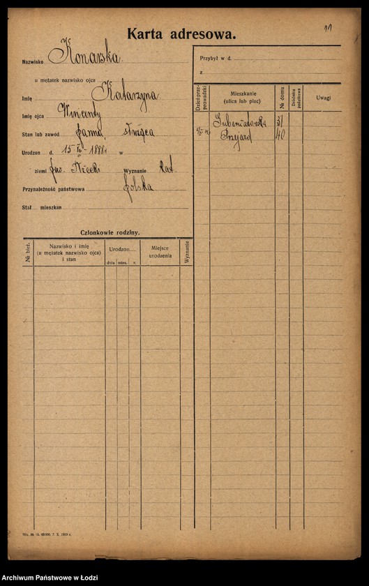 Obraz 13 z jednostki "[Spis ludności Łodzi] Konalska - Konga"