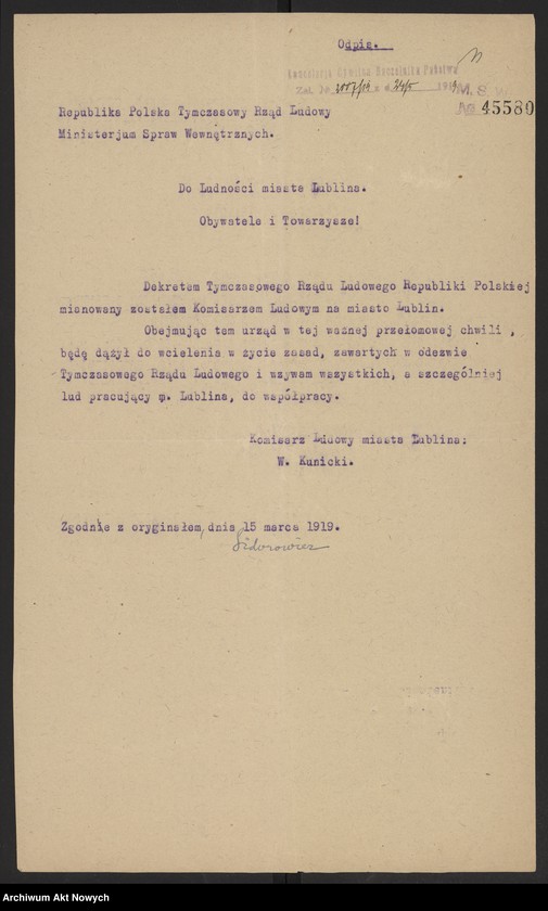 image.from.unit.number "Odpisy postanowień Tymczasowego Rządu Ludowego RP I. Daszyńskiego oraz dekrety przesłane do zatwierdzenia Naczelnikowi Państwa przez Radę Ministrów, pod przewodnictwem J. Moraczewskiego a następnie I. Paderewskiego."