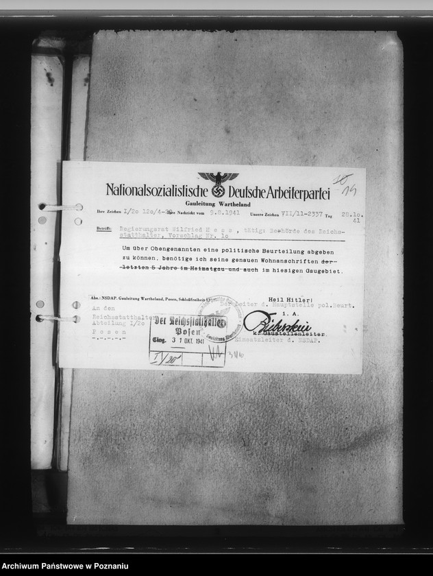 Obraz 19 z jednostki "Zarządzenia i korespondencja w sprawie organizacji Dienstarafkammer Posen"