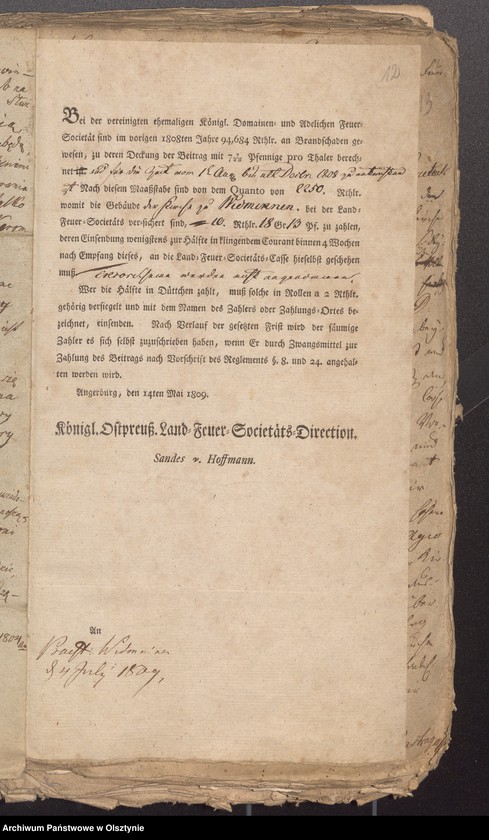 image.from.unit.number "Beiträge wegen der Land Feuer Societäts Beiträge von der Kirchen Gebäuden Widminnen"