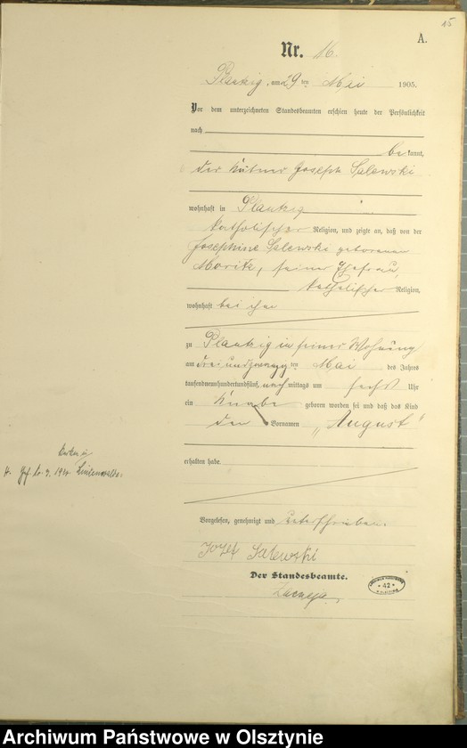 Obraz 17 z jednostki "Geburts-Haupt-Register Nr 1 - 41"