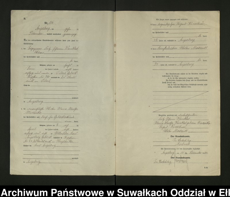 image.from.unit.number "[Heirats - Register (Neben - Register) Standesamt Angerburg einschl. der Bezirke, Gr. Strengeln, Prinowen und Kehlen Kreis Angerburg] No 116 bis 129"