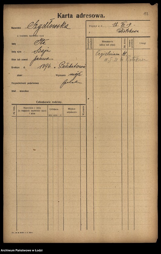 Obraz 14 z jednostki "[Spis ludności Łodzi] Szydłowska-Szymanowski"
