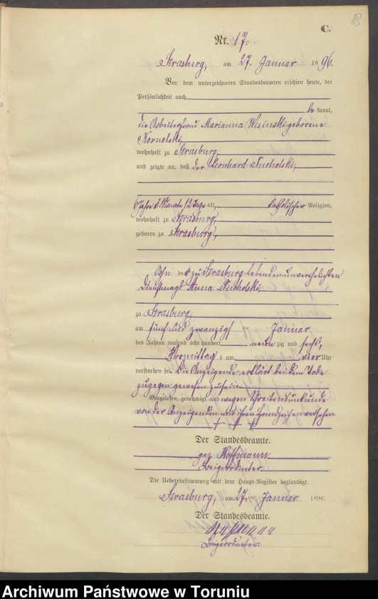 image.from.unit.number "Sterbe-Neben-Register Strasburg , Stadt für das Jahr 1896"