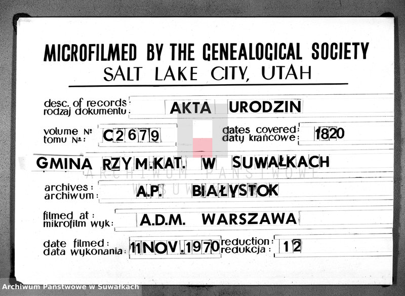 image.from.unit.number "Akta urodzonych urzędnika stanu cywilnego gminy suwalskiey na rok 1820"
