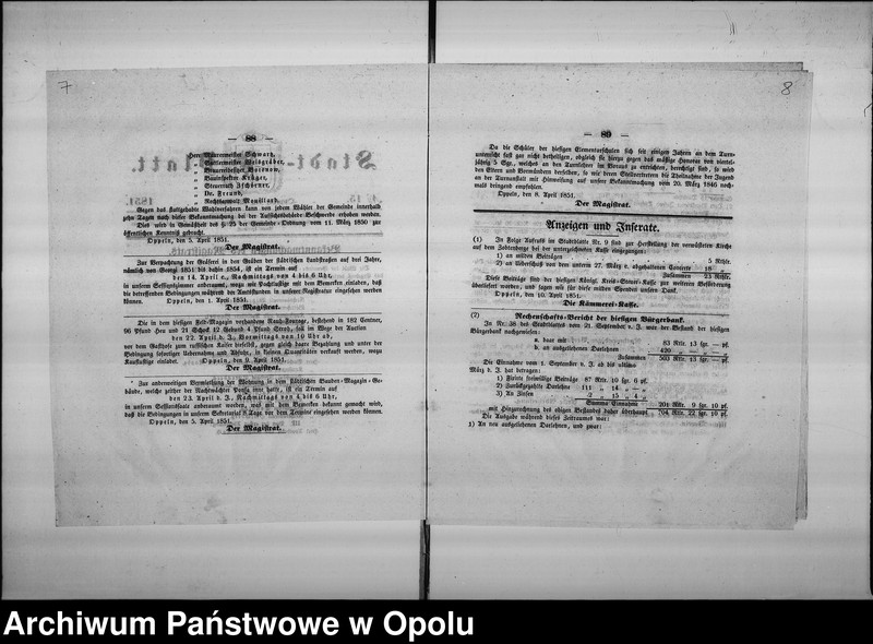 Obraz 9 z jednostki "Acta des Magistrats zu Oppeln betreffend: die Vermiethung der, der Stadtkommune gehörigen Wohnung nebst Stallung an dem Bauden Magazingebäude de Anno 1851"