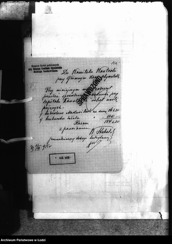 Obraz 17 z jednostki "Korespondencja Sekcji Budowlanej [z Komitetem Kontroli-rachunki, rozliczenia za wykonane prace]"