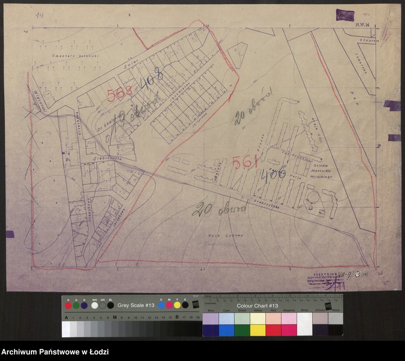 Obraz 1 z jednostki "Plan m. Łodzi 1:2000 z oznaczeniem podziału miasta na Obwody Komitetów Blok. Sekcja NW14"