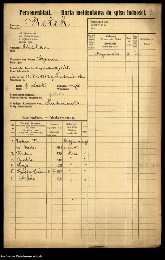 Obraz 5 z jednostki "[Spis ludności Łodzi] Kotek - Kowalczuk"