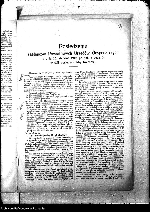 Obraz 6 z jednostki "Druk "Posiedzenie landratów, kierowników Prowincjonalnych Urzędów Gosp. i członków Gł. Urzędu Żywnościowego z dn. 20.I.1919 r. ""