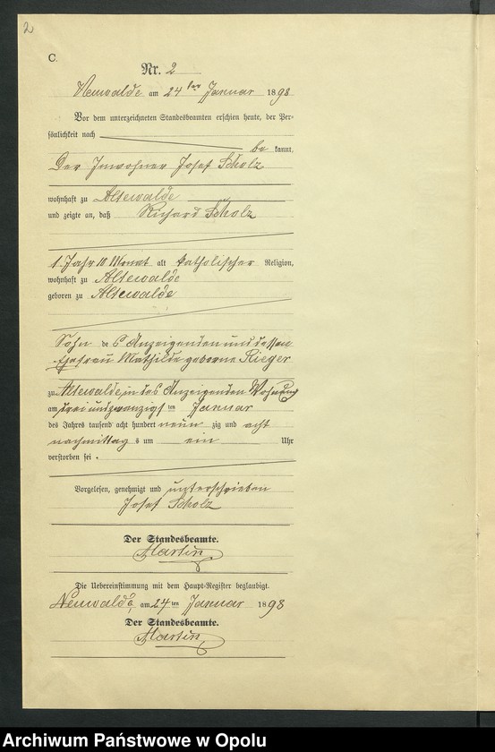 Obraz 6 z jednostki "Sterbe-Neben-Register des Standesamts Altewalde pro 1898"