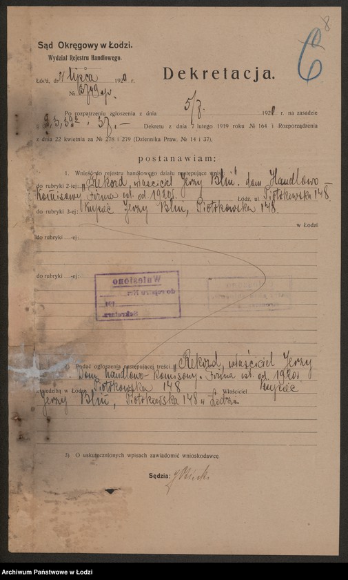 Obraz 10 z jednostki "„Rekord” – właściciel Jerzy Blin – dom handlowo – komisowy"