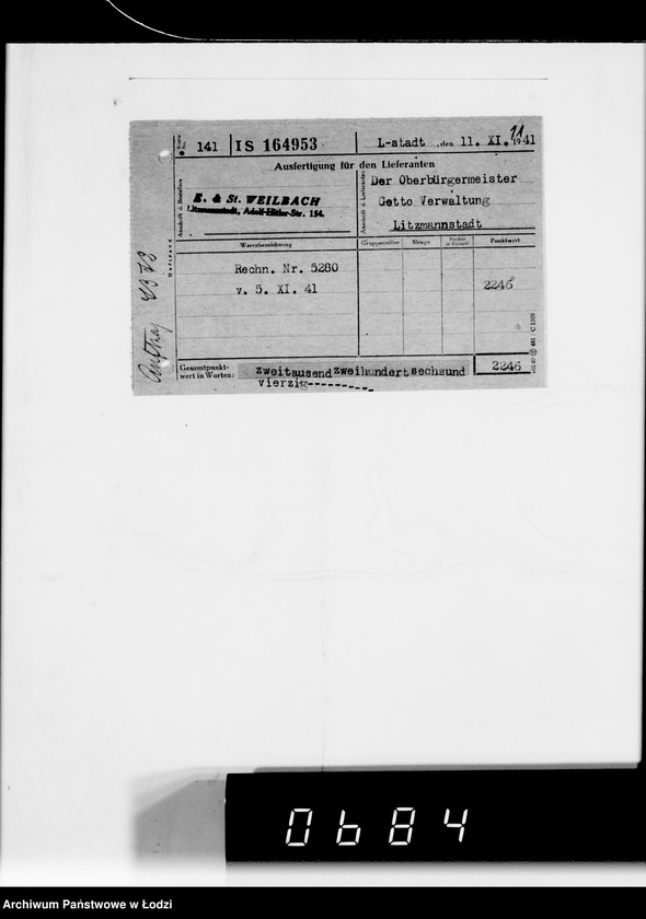 Obraz 15 z jednostki "F-ma St.Weilbach Litzmannstadt II Warenverwertung an den Juden Ältesten. 300 Stck.Teppiche"