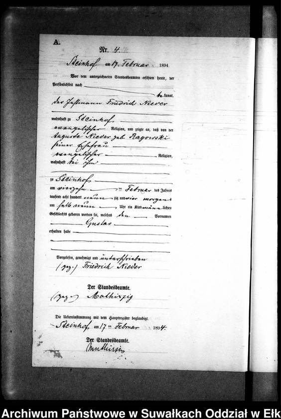 image.from.unit.number "Geburts-Neben-Register des Preussischen Standes-Amtes Gr. Strengeln Kreis Angerburg"